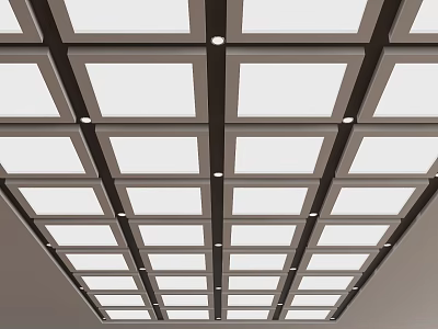 Modern Suspended Ceiling with Square Panels Black Frames and Recessed Downlights 3d model