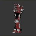 Red And White Robot Armor With Mechanical Joints And Glowing Blue Accents