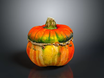 Decorative Pumpkin Shaped Container With Colorful Orange Yellow Green Stripes And Wooden Stem Lid 3d model