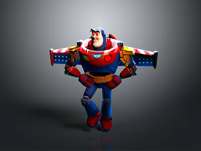 Cartoon Space Ranger Character In Blue Red Armor With Yellow Accents Standing Pose 3d model
