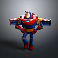 Cartoon Space Ranger Character In Blue Red Armor With Yellow Accents Standing Pose