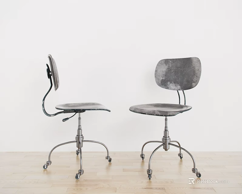 Two Modern Gray Bar Stools With Metal Frame And Wheels For Kitchen Interior 3d model 