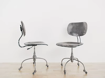 Two Modern Gray Bar Stools With Metal Frame And Wheels For Kitchen Interior 3d model