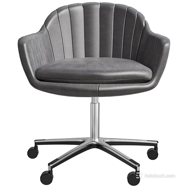 Gray Leather Office Chair With Vertical Stripe Backrest Padded Seat And Metal Swivel Casters 3d model 