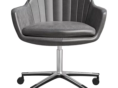 Gray Leather Office Chair With Vertical Stripe Backrest Padded Seat And Metal Swivel Casters 3d model