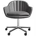 Gray Leather Office Chair With Vertical Stripe Backrest Padded Seat And Metal Swivel Casters