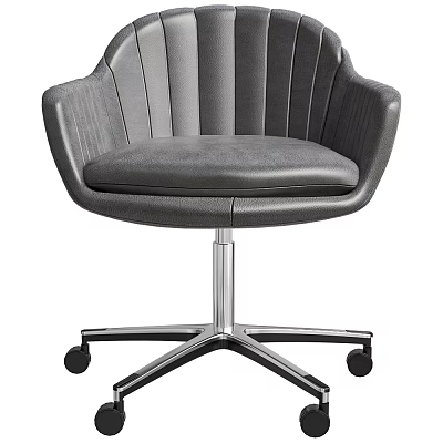 Gray Leather Office Chair With Vertical Stripe Backrest Padded Seat And Metal Swivel Casters 3d model