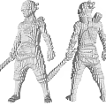 Game And Movie Character 3D Model With Intricate Armor And Sword Front Back View