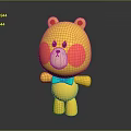 Yellow Knitted Bear Toy With Red Cheeks And Green Bow Tie