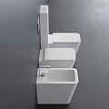 Three White Wall Mounted Toilets With Different Heights On Grey Bathroom Wall 3d model