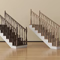 Wooden Staircase With Handrails White And Dark Steps Light Colored Walls On Wooden Floor