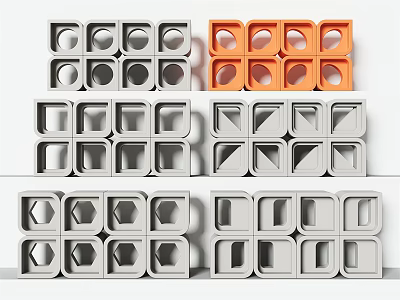 Architectural Components With Geometric Shapes Gray Orange Modular Design 3d model