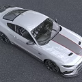 White Ford Mustang Sporty Coupe With Black Red Stripes And Bold Front Design