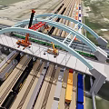 Modern Bridge Construction Site Featuring Cranes Steel Structure And Rail Tracks 3d model