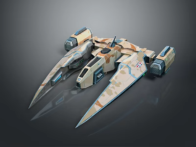 Futuristic Sci Fi Spaceship Model With Camouflage Pattern Sleek Wings And Metallic Details 3d model