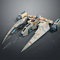 Futuristic Sci Fi Spaceship Model With Camouflage Pattern Sleek Wings And Metallic Details