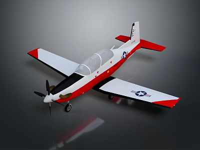 Red White And Black Airplane With Propeller Canopy US Logo Wings And Reflection 3d model