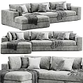 Modern Gray Sectional Sofa With Plush Pillows And Cozy Throws 3d model