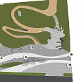 Public Park Design With Green Lawn Curved Pathways Steps And Paved Areas