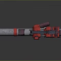 Futuristic Mechanical Weapon With Red And Silver Metallic Finish And Cannon Barrel