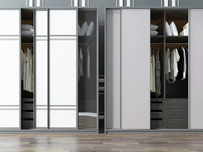 Modern Wardrobe Design With Sliding Doors Hanging Clothes And Storage Drawers 3d model