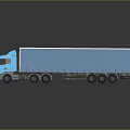Blue Cargo Truck With White Roof And Trailer On Shiny Black Surface