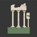 Classical Architectural Model Featuring White Columns Green Base And Decorative Tops With Small Stones