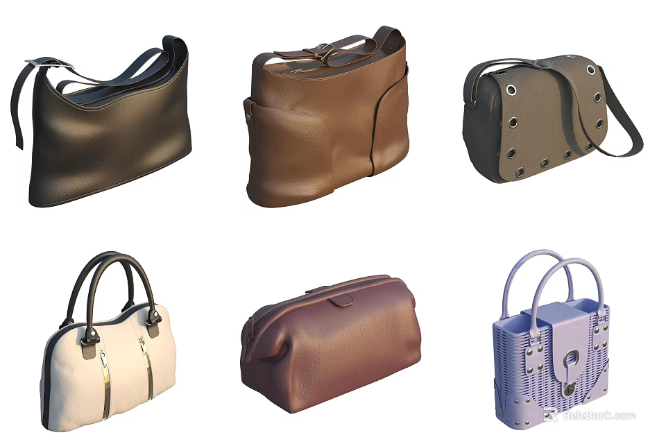 Elegant Assorted Fashionable Bags In Multiple Colors With Unique Designs And Handles 3d model 