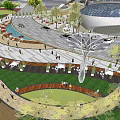 Modern Urban Public Space Featuring Curved Walkways Greenery Trees And Seating Areas