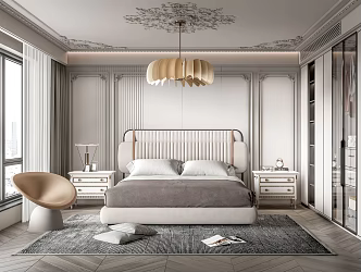 French Bedroom Home Bedroom Double Bedside Cabinet Chandelier Wardrobe 3d model