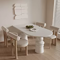 Cream wind dining table and chair combination 3d model