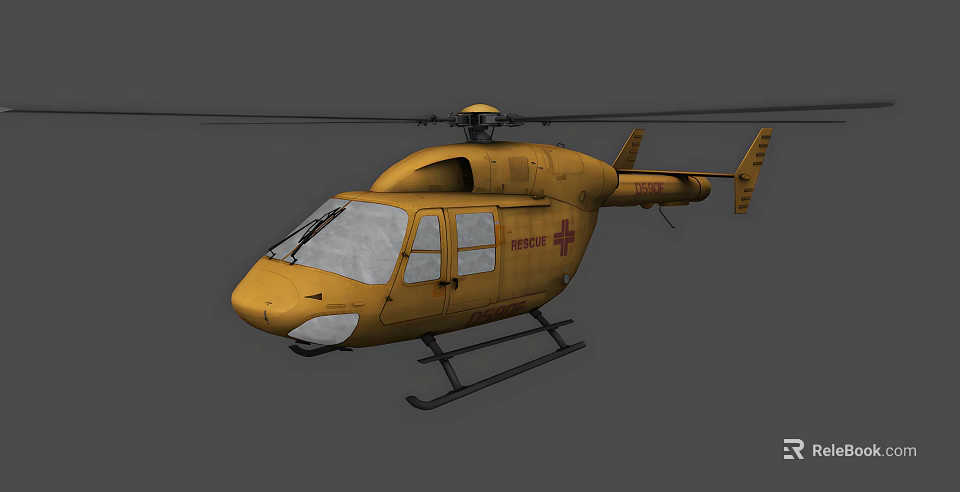 Yellow Rescue Helicopter With Red Cross For Emergency Medical Evacuation Missions 3d model 