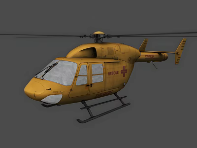 Yellow Rescue Helicopter With Red Cross For Emergency Medical Evacuation Missions 3d model