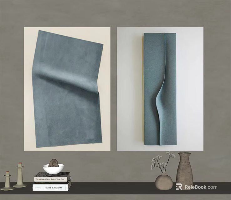 Two Blue Abstract Wall Art Pieces with Textured Wave Patterns for Interior Decor 3d model