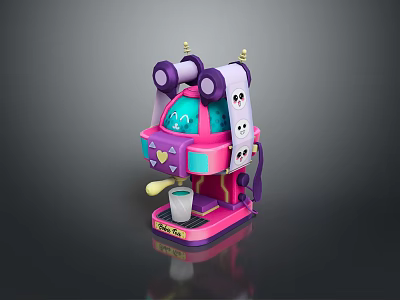 Colorful Electronic Toy Coffee Machine With Pink Purple Blue Design And Cup 3d model