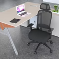 Ergonomic Office Chair In Modern Workspace With Desk And City View Through Large Windows
