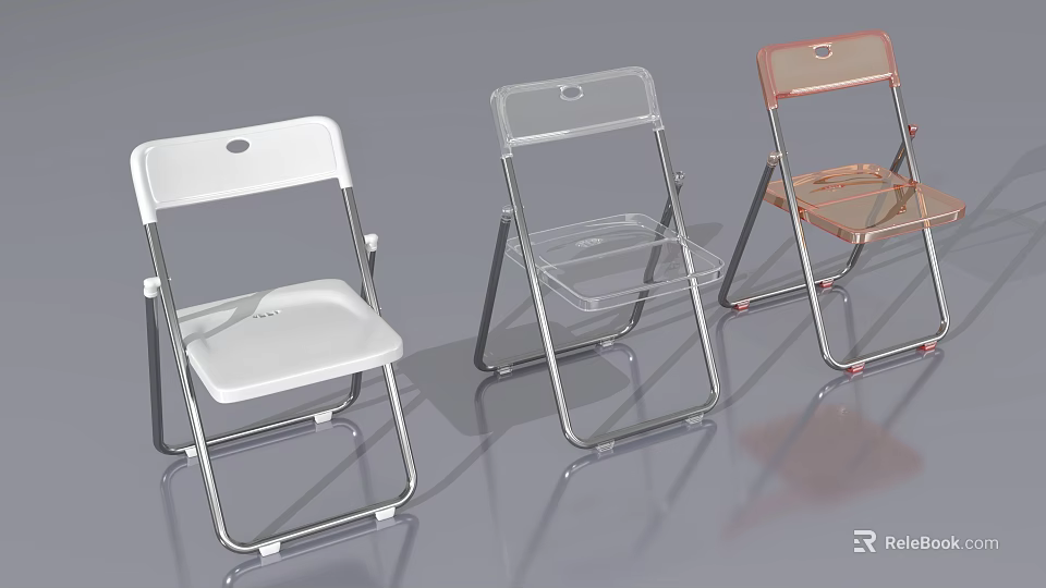 Set Of Three Modern Folding Leisure Chairs In White Transparent And Copper Colors 3d model 