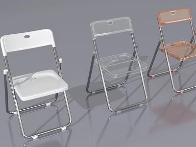 Set Of Three Modern Folding Leisure Chairs In White Transparent And Copper Colors 3d model