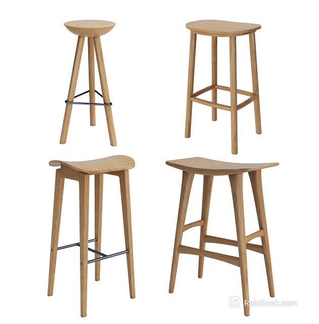 Modern Simple Design Wooden Bar Stools With Different Structures For Kitchen Counter 3d model 