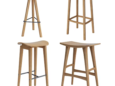 Modern Simple Design Wooden Bar Stools With Different Structures For Kitchen Counter 3d model