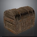Antique Vintage Wooden Chest With Rustic Metal Lock And Decorative Studs
