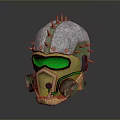 Spiked Metallic Helmet With Green Goggles Gas Mask Components And Yellow Accents