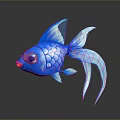 Animated Blue Fish Character 3D Model With Purple Eyes Red Lips And Shiny Scales