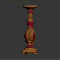 Decorative Orange And Pink Candle Holder With Carved Details And Ornate Base