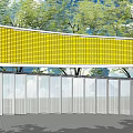 Yellow Grid Patterned Curved Feature Wall With Trees And Transparent Glass Panels 3d model