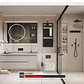 Modern Bathroom Interior Design With Round Mirror Vanity And Walk In Shower