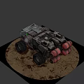 Armored Utility Vehicle with Rugged Design Large Tires and Storage Units on Sandy Terrain Illuminated
