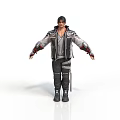 3D Model Character In Red Gray Jacket Standing With Arms Outstretched On White Background