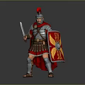 Roman Soldier With Red Feathered Helmet Armor Sword And Eagle Shield