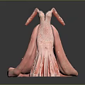 Elegant Pink Evening Gown With Long Sleeves And Embellished Train Design